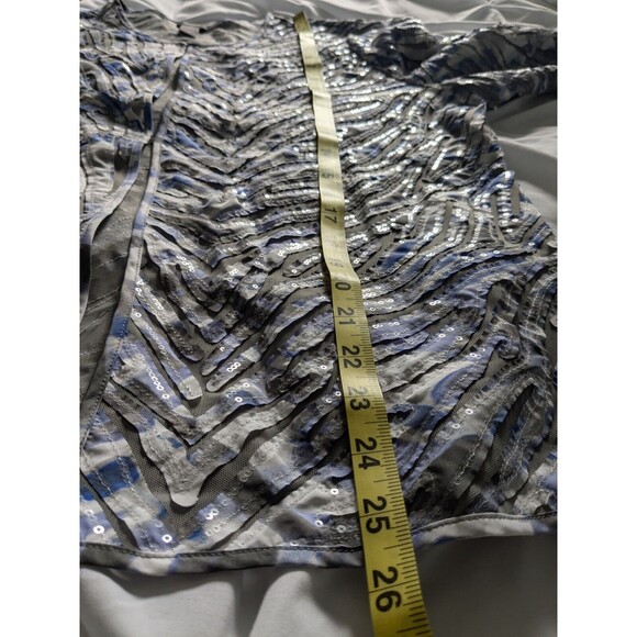 Chicos Travelers Jacket Womens Sz L/2 Blue White Gray Sequined Topper Cardigan - Picture 12 of 12